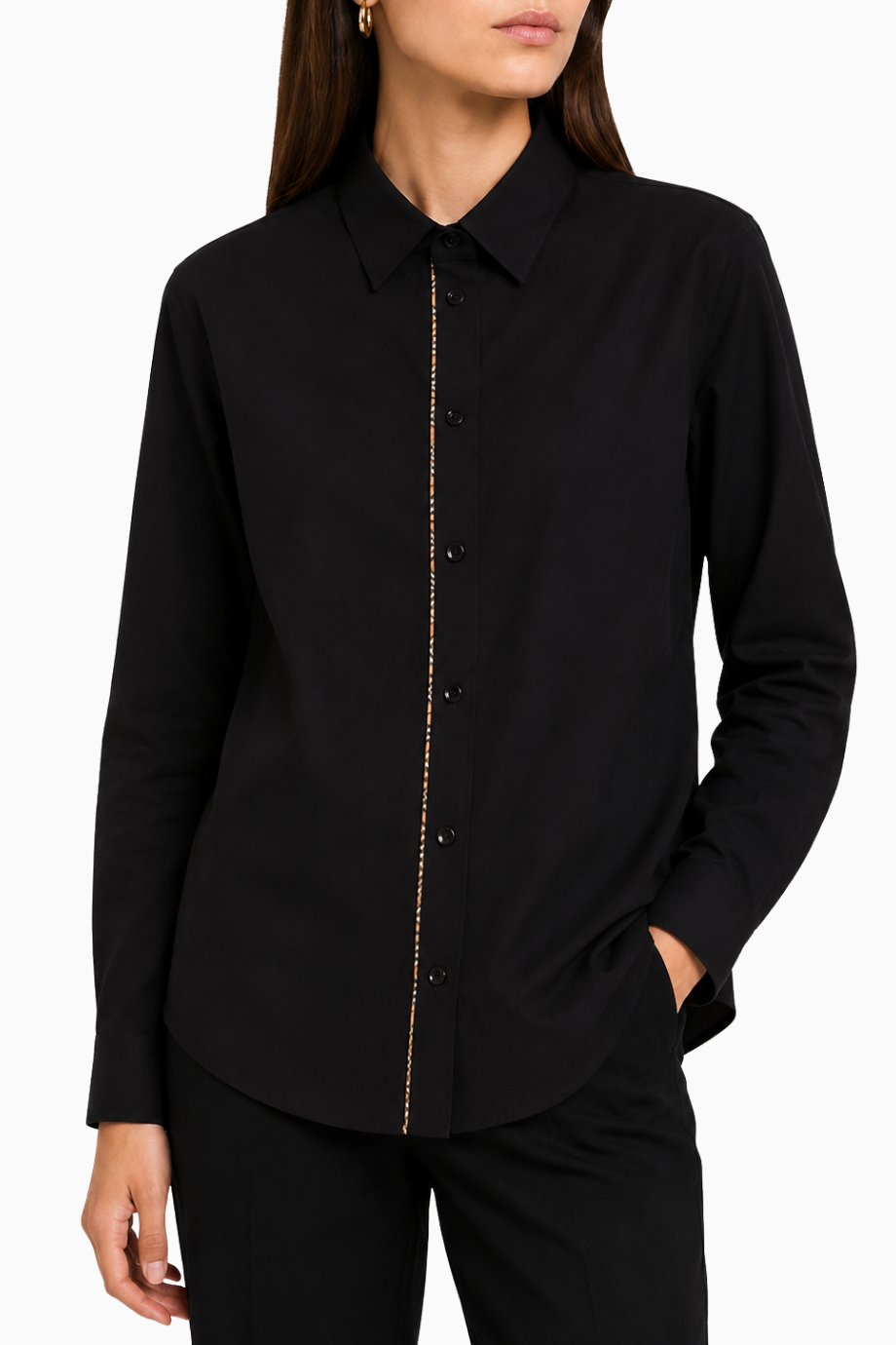 burberry-cotton-poplin-shirt-white-front قميص نسائي بربري | بوبلين قطني 100% - تطريز الفارس - حواف بنقشة بربري - الصورة 1